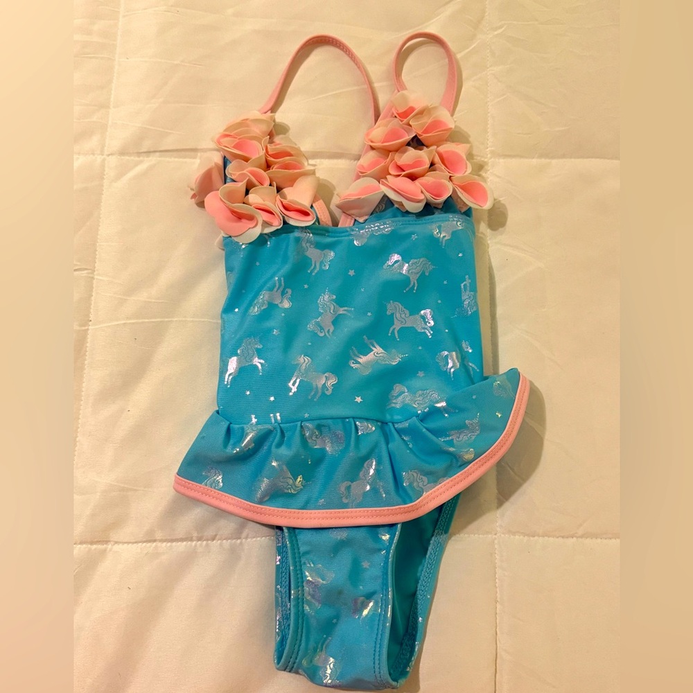 Girls size 4 unicorn metallic one piece bathing suit
